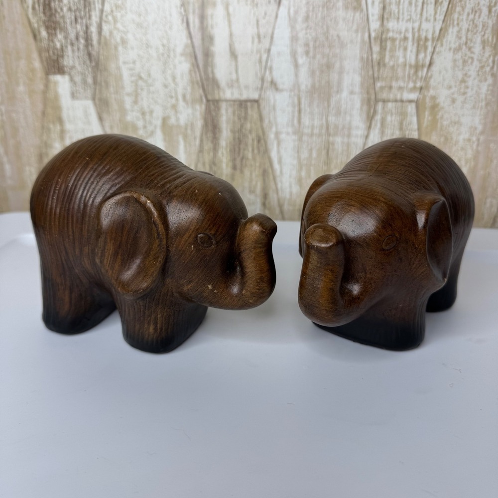 4"x6" Ceramic Mold Elephants Figurines knickknack Vintage Brown safari